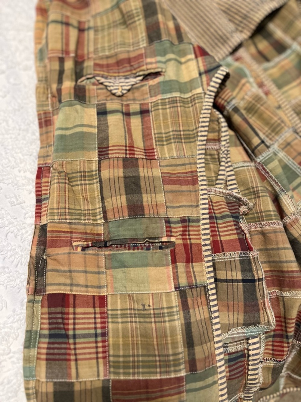 Tailor Vintage Plaid Patchwork Blazer in Beige, Green & Red - Picture 9 of 14